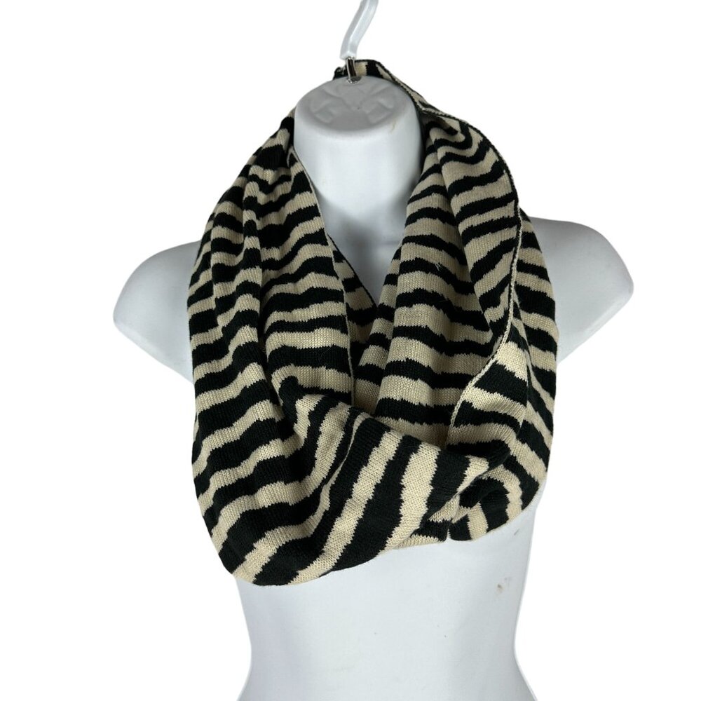 Striped Black & White Infinity Scarf - 100% Acrylic Hand Wash - Made In China
